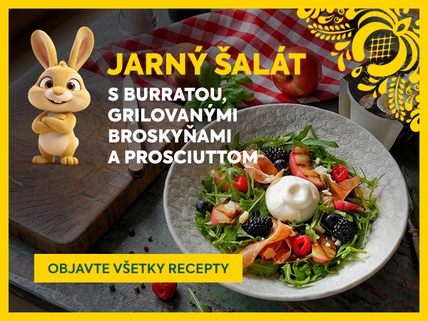 Náš tip na recept: Jarný šalát s burratou, grilovanými broskyňami a prosciuttom